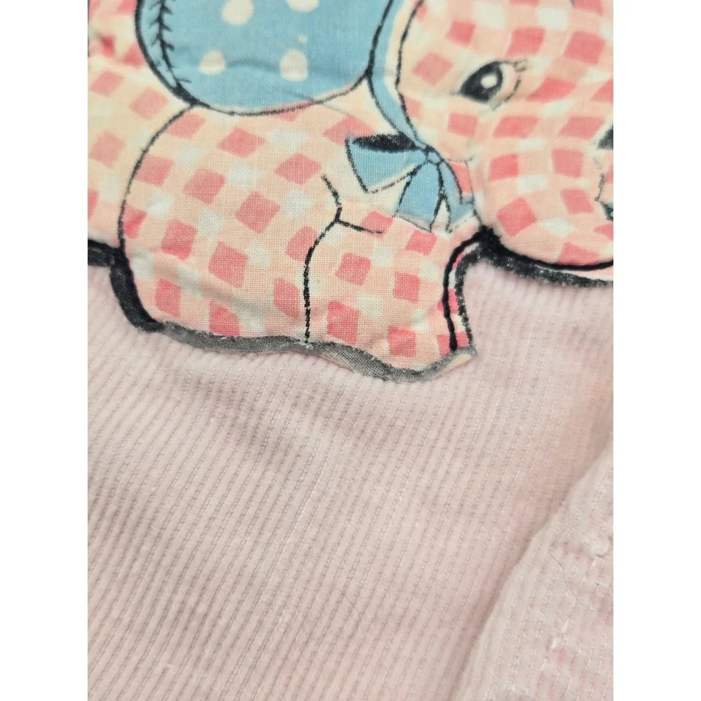 Vintage Pink Corduroy Elephant Patch Overalls Kids Bib Snaps Retro Style